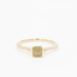 18k Yellow Gold Square Rose-Cut Yellow Diamond Ring